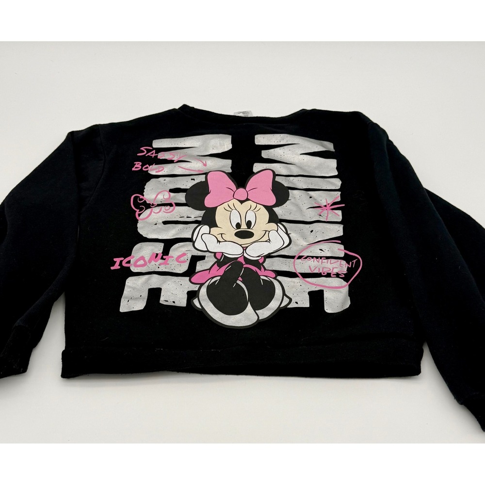 Disney Minnie Mouse Kids Black Graphic Sweatshirt Size 6 Sassy Bold Iconic - Picture 3 of 7